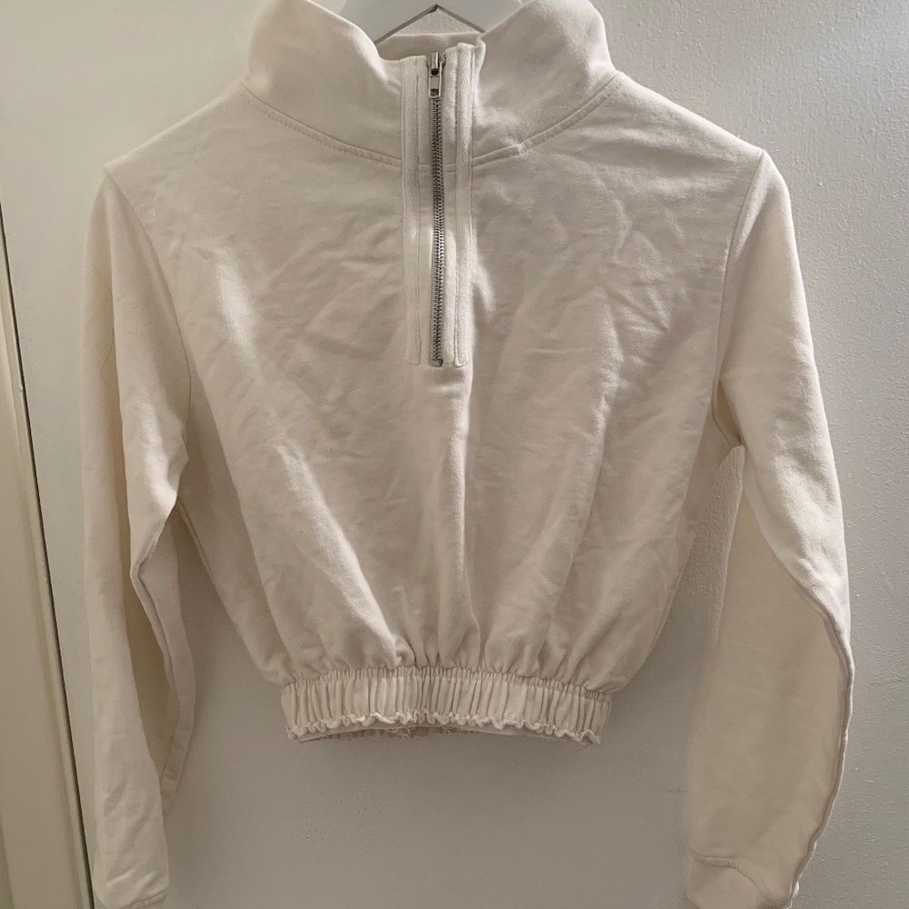 Cream Cropped Zip Up Jacket